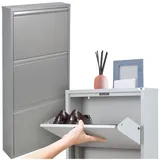 StarMart Neuer Schuhschrank Slim mit 3 Türen| Grau| keine Montage| TV-Ansicht| hält bis zu 6-9 Paar Schuhe und Stiefel in nur 15 cm| Schuhschrank aus Metall garantiert für den Innen-und Außenbereich
