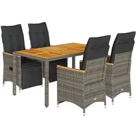 vidaXL 5-tlg. Garten-Bistro-Set mit Kissen Grau Poly Rattan