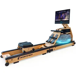 Sportstech Wasser-Rudergerät AquaElite hellbraun, 360° 21.5" Display, Wasserwiderstand, App kompatibel, klappbar, LED Beleuchtung