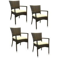 4x KONWAY® ROM Stapelsessel Lederlook Premium Polyrattan Garten Sessel Stuhl Set