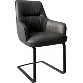 DeLife Freischwinger Zelia-Flex mit Armlehnen Echt-Leder Schwarz Freischwinger flach Schwarz Taschenfederkern,