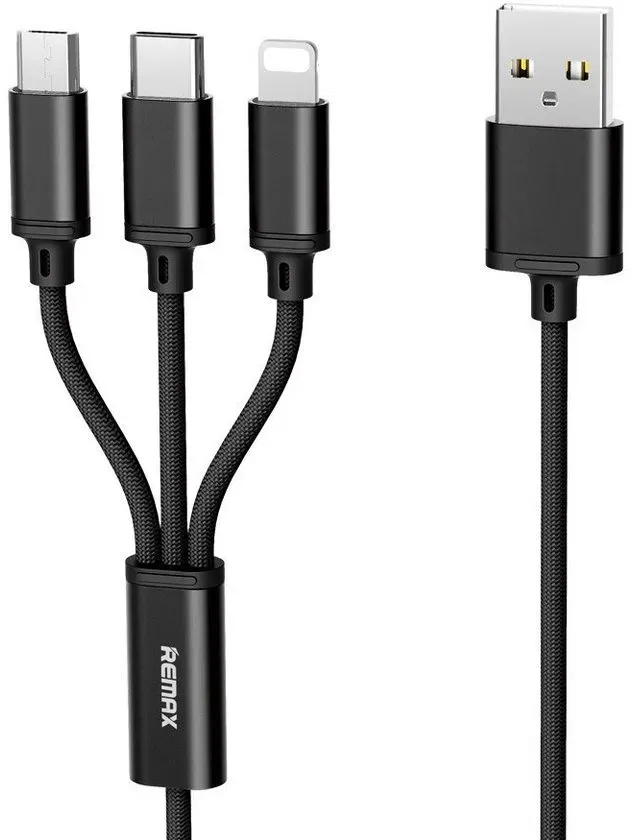 Remax 3in1 Nylon Ladegerät 2.8A Micro USB TYP-C Anschluss Schnellladekabel Smartphone-Kabel, (115 cm)