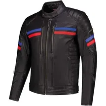 Rusty Stitches Steve Lederjacke Schwarz/Rot/Blau L