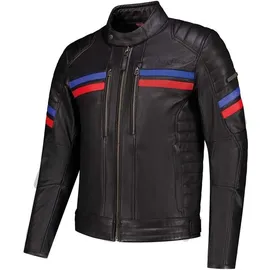 Rusty Stitches Steve Lederjacke Schwarz/Rot/Blau L