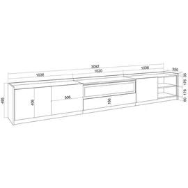 SKRAUT HOME Lowboard 310x50x37 cm Schwarz Eiche Holzwerkstoff