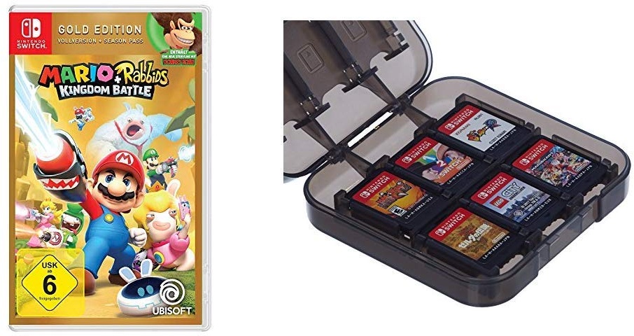 Mario & Rabbids Kingdom Battle - Gold Edition - [Nintendo Switch] & Amazon Basics - Aufbewahrungsbox f√or Spiele der Nintendo Switch - Schwarz