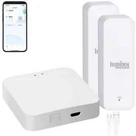 Luminea Home Control 2er-Set Temperatur- & Feuchtigkeits-Sensoren + WLAN-Gateway, App