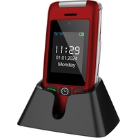 artfone C10 Rot, mit Ladestation,Simlockfreie Seniorenhandy Klapphandy ohne Vertrag,GSM Großtasten Mobiltelefon SOS Notruffunktion,Taschenlampe,Dual Display.
