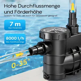 Wiltec Poolpumpe schwarz 13000 l/h 550 W