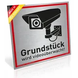 Dreifke Schild Grundstück wird videoüberwacht! 20 x 20 cm Silber