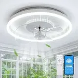 Deckenventilator Mit Beleuchtung, Dimmbares Led-ventilatorlicht Mit Fernbedienung Per App, 6 Geschwindigkeiten, 32w Weißer Runder Leiser Deckenventilator Mit Lampe Für Schlafzimmer Und Wohnzimmer, 50