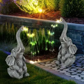 GLOBO Solarleuchte Elefant Gartendeko Tierfigur Solarlampe Außenleuchte grau Elefant, LED warmweiß, LxBxH 13,5x13x32,5 cm, 2er Set