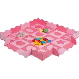 Relaxdays 52-tlg. Puzzlematte mit Rand und Motiven Pink/rosa