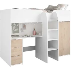 Hochbett Tom mit Kleiderschrank und Schreibtisch - Jackson Eiche / Weiß