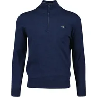 GANT Herren Pullover mit Zip-Kragen - CLASSIC COTTON HALF ZIP, Strickpullover, Baumwolle Jeansblau Melange M