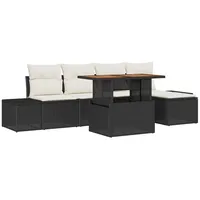 VidaXL 6-tlg. Garten-Essgruppe mit Kissen Schwarz Poly Rattan Akazie