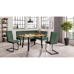 Eckbankgruppe HOME AFFAIRE "Oliver", grün (mayfly, schwarz), B:180cm H:89cm T:140cm, FSC-zertifizierter Holzwerkstoff, FSC-zertifiziertes Massivholz, Metall, Polyester, Sitzmöbel-Sets, Eckbank mit Wellenunterfederung im Sitz, Tisch Massiv Eiche