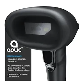 Aplic Handscanner Wireless Barcode Scanner 2.4 GHz 1D 2D, 2000 mAh, inkl. Standfuß