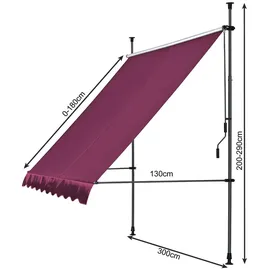Quick Star Klemmmarkise 300 x 130 cm rot