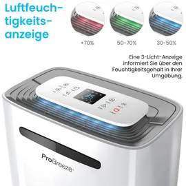 Pro Breeze Luftentfeuchter 20L in 24h Entfeuchtungsleistung - Raumgröße ca. 195m3 (~30 m2) - mit 4 Betriebsarten, Digitalanzeige, Ablaufschlauch...