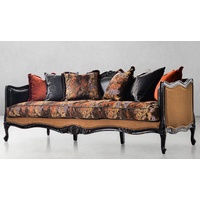 Casa Padrino Luxus Barock Wohnzimmer Sofa Schwarz / Mehrfarbig / Braun / Antik Schwarz - Prunkvolles Barockstil Sofa mit hochwertigem Echtleder - Luxus Wohnzimmer Möbel im Barockstil - Barock Möbel