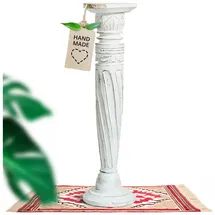 Livasia gedrehte Deko Holzsäule 80cm – Antik-Look Podest, Blumensäule, Dekosäule aus Albiziaholz – Balinesische Handwerkskunst, Nachhaltig und Einzigartig (Weiß)