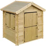 TIMBELA Kinderspielhaus, Beige, Holz, 146x145x112 cm, Outdoor Spielzeug, Spielhäuser