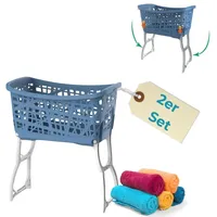 GarPet 2x Wäschekorb mit Füßen Wäschewanne Wäschekorb mit Henkel und Beinen klappbarer Wäsche Korb groß Kunststoff Ständer 44 L