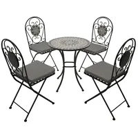 DEGAMO Gartenset Sitzgruppe Bistroset SIENA 5-teilig (4x Stuhl, 1x Tisch rund 60cm), Eisen schwarz +Nachbildung Mosaik grau/weiss - Schwarz/Grau