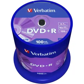 Verbatim DVD+R 4.7GB - 16-fache Brenngeschwindigkeit - hohe Lebensdauer - Kratzschutz - Matt Silber - 100 Stück Spindel