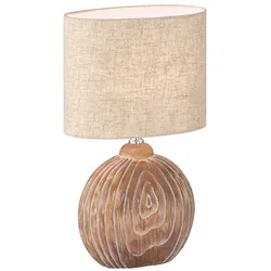Tischleuchte Nachttischlampe Beistellleuchte E14 Keramik Holzoptik Textil sand