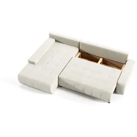 Fun Möbel Ecksofa Sofa mit Schlaffunktion VOGAR Stoff Monolith Ecru Ottomane Links - Beige