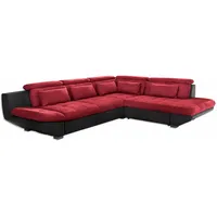 Ecksofa - rot-schwarz - Ottomane rechts Sofa Wohnlandschaft Couch