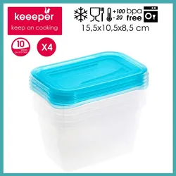 Keeeper - Set aus 4 Lunchboxen, 4x750ml, 15,5x10,5x8,5 cm, Fredo Fresh, Transparent Blau