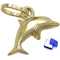 unbespielt Kettenanhänger »Kettenanhänger Anhänger kleiner Delfin glänzend 9 Karat Gold 12 x 7 mm inkl. kl. Schmuckbox«, Goldschmuck für Damen