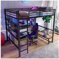 STILVORA Hochbett 140x200 mit USB&LED,Jugendbett Eisenbett mit Schreibtisch&Matratze (mit Schreibtisch und LED-Beleuchtung, Eisenrahmen, multifunktionale Ablagen, USB-C Steckdose, Sicherheit Geländer & Trittleiter, 140x200 cm) mit Matratze