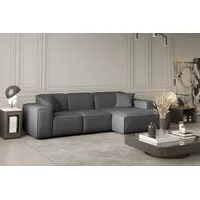 Fun Möbel Ecksofa Designersofa CELES in Stoff Scala Grau Ottomane Rechts - Schwarz