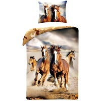 Pferd Pferde braun Horse Riding Set Bett, Bettbezug 140 x 200 Einzelbett 100% Baumwolle Bettwäsche