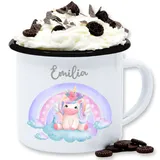 Emaille Tasse Blechtasse - Einhorn Unicorn Süß - 300 ml - Weiß Schwarz - personalisierte becher kinder einhörner name tassen kindertasse unicorns namenstassen einhörnern schulkind