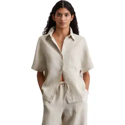 Kurzarmbluse MARC O'POLO "aus leichter Qualität", Damen, Gr. 40, silky stone, Obermaterial: 100% Leinen, unifarben, elegant, relaxed fit normal, Kurzarm, Blusen