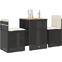 vidaXL 3-tlg. Bistro-Set mit Kissen Schwarz Poly Rattan