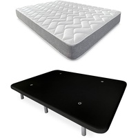 DUÉRMETE ONLINE Komplettes Bett mit wendbarer Viscotec-Matratze + verstärktes, gepolstertes Untergestell in Schwarz mit 6 Metallbeinen, 105 x 190 cm