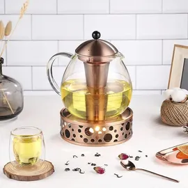 Glastal 1500ml Bronze Teekanne mit Stövchen und Edelstahl Teewärmer