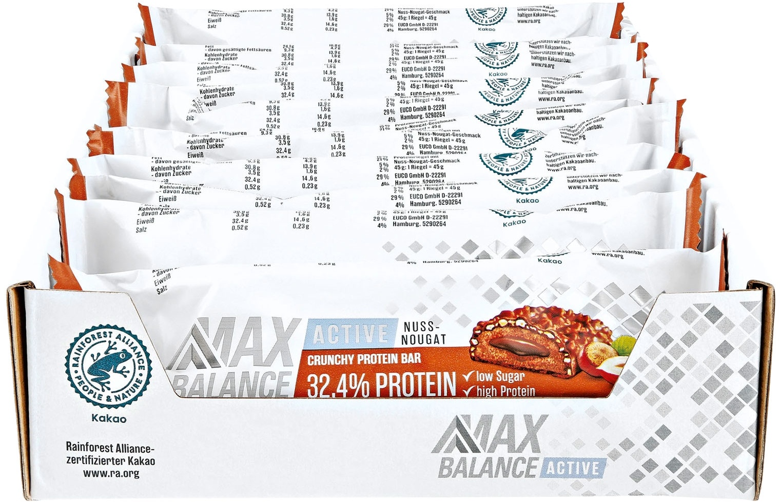 Maxbalance 32% Active Proteinriegel Nuss-Nougat 45 g, 12er Pack