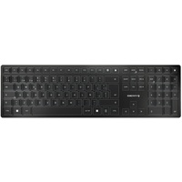 CHERRY KW 9100 SLIM, Kabellose Design-Tastatur, Spanisches Layout (QWERTY), Wahlweise Bluetooth oder 2,4 GHz Funk, Flache Tasten, Wiederaufladbar, Schwarz-Grau