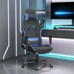 Gaming-Stuhl mit Fußstütze Schwarz und Blau Stoff