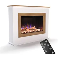 GLOW FIRE Elektrokamin PR6 E-Motion 3D, Elektrischer Kamin mit 3D Feuer mit Heizung, täuschend echte Flamme mit Heizung, 3 Dekorationen weiß
