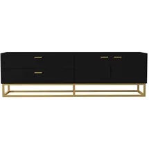 moebel17 Tv-Lowboard, Schwarz, Gold, Holzwerkstoff, 2 Schubladen, Rechteckig, 160x48.1x36.8 cm, Wohnzimmer, Wohnwände, Lowboards, Lowboards stehend