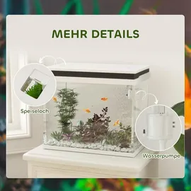 PawHut Aquarium 41L Einsteigerbecken mit Filtersystem, LED-Lichtern, Wasserpumpe, Weiß