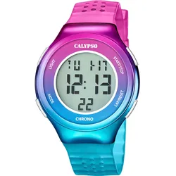 Chronograph CALYPSO WATCHES "Color Splash", lila (pink, türkisblau), Armbanduhren, Damen, Armbanduhr, Quarzuhr, Damenuhr, Herrenuhr, digital, Stoppfunktion